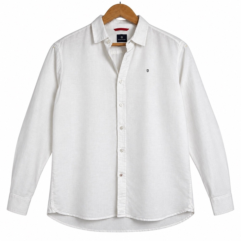 Victorinox Tailored Fit Button Down Shirt Linen Cotton White Large